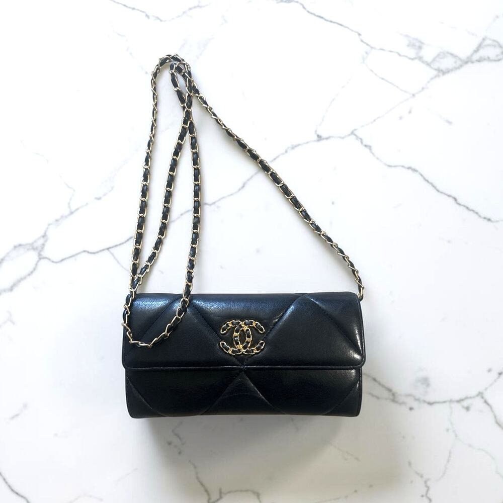 Chanel 19 Flap Wallet with Chain Quilted Lambskin Leather Gold Hardware
